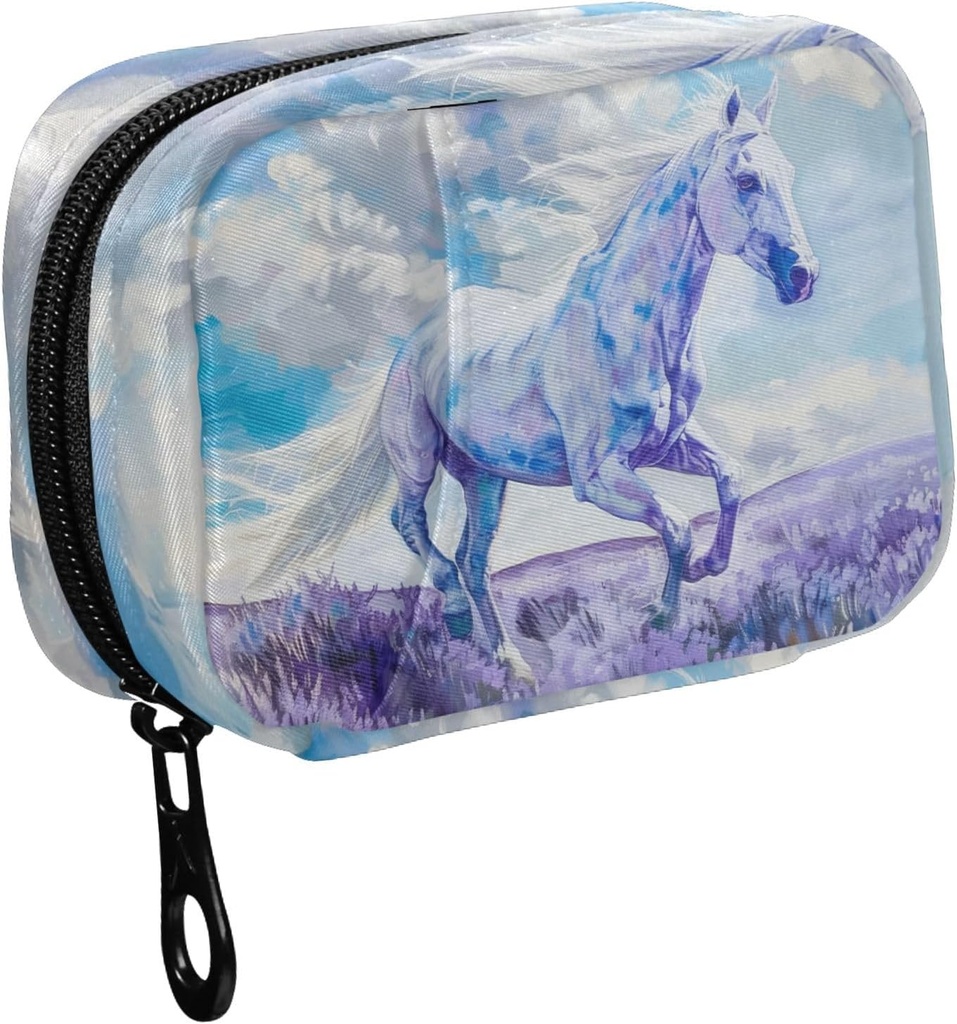 Fustylead Watercolor White Horse in Lavender Field Pill Organizer Case with Zipper 2 φορές μια μέρα για τη βιταμίνη και συμπλήρωμα, 7 ημέρα Travel Organizer Ιατρική περίπτωση