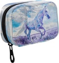 Fustylead Watercolor White Horse in Lavender Field Pill Organizer Case with Zipper 2 φορές μια μέρα για τη βιταμίνη και συμπλήρωμα, 7 ημέρα Travel Organizer Ιατρική περίπτωση