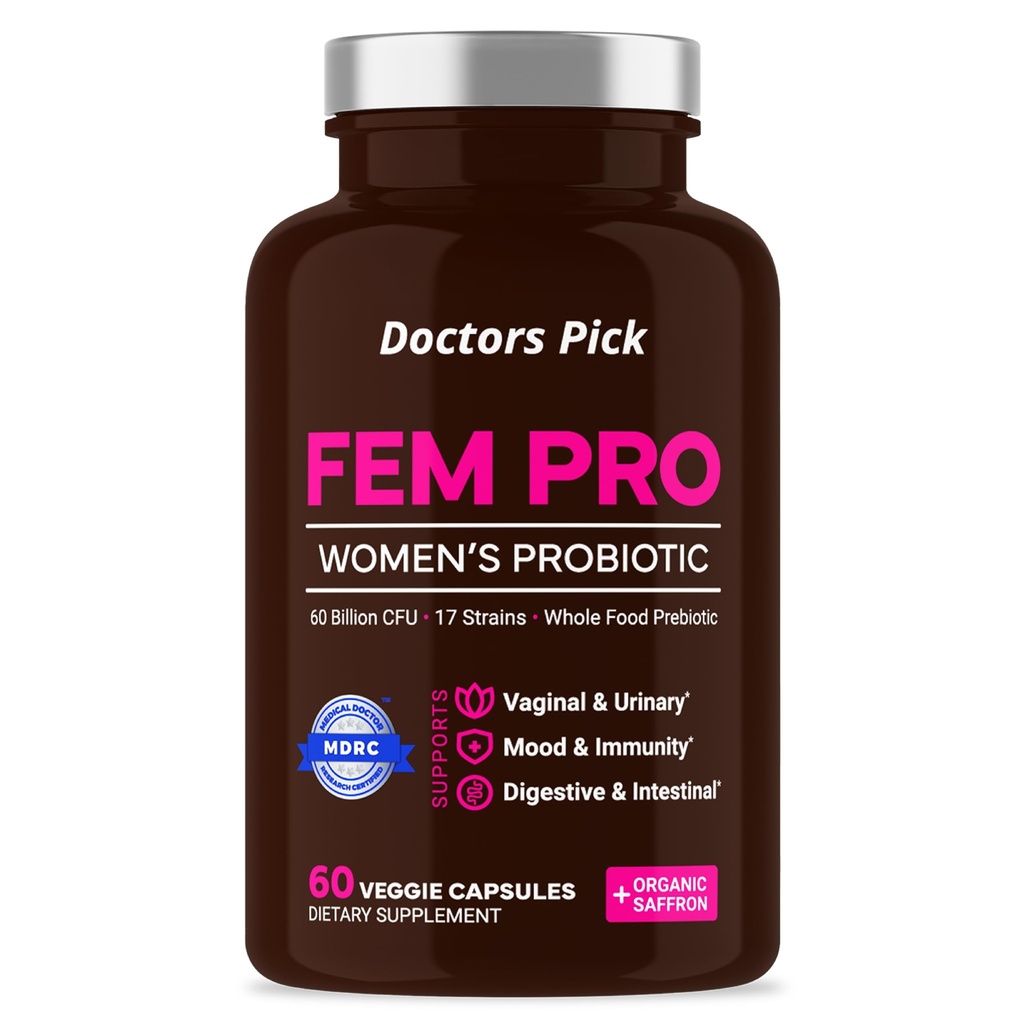 Kadın için Fem Probiyotiks. 17 Klinik olarak Vaginal, Digestive & Immune Support, Urinary Tract Health, PH Balance and Mood 60 Veggie Capsules, 2 Ay Supply