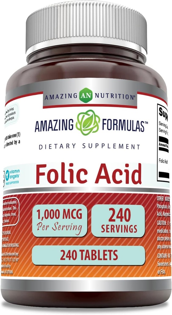 Amazing Formulas Folic Acid 1000 Mcg (1 Mg) | 240 Tablet Tamam | Vitamin B9 | Non-GMO | Gluten Free | Made in USA