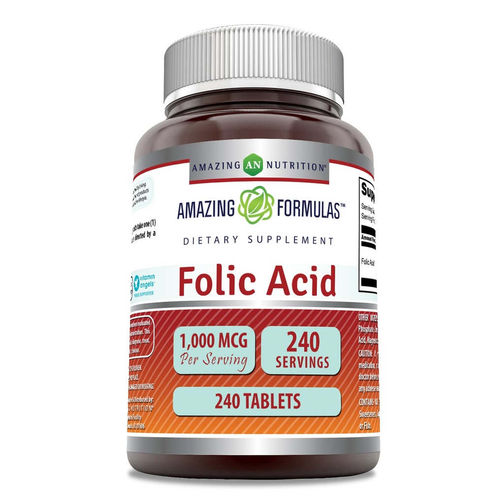 Amazing Formulas Folic Acid 1000 Mcg (1 Mg) | 240 Tablet Tamam | Vitamin B9 | Non-GMO | Gluten Free | Made in USA