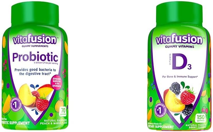 Vitafüzyon Probiyotik Gummy Supplements, Raspberry, Peach ve Mango Flavors & Vitamin D3 Kemik ve Immune Sistem Desteği