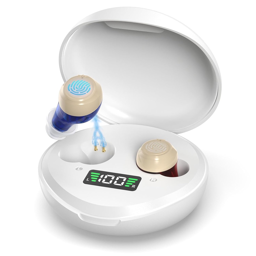Seniors için işitme Aids, Device İşitme Aids with Digital Display, Portatif işitme Aid with Gürültü Cancelling, Yükseltilmiş Mini işitme cihazı Kişisel (Beyaz)