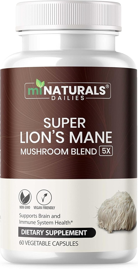 MINATURALS Lions Mane Supplement Capsules - 5 Mushroom Kompleksi Immune System and Brain Health - Chaga, Reishi, Shiitake, Lions Mane ve Maitake Mushroom Extracts