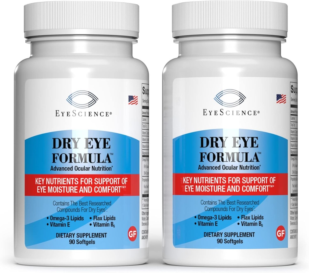 EyeScience - Dry Eye Formula - 90 Softgels - για ανακούφιση, Ωμέγα-3, Βιταμίνες Ε, C & B6, Μαγνήσιο - Παραγωγή δακρύων & Διαρκής Άνεση - 2 Pack