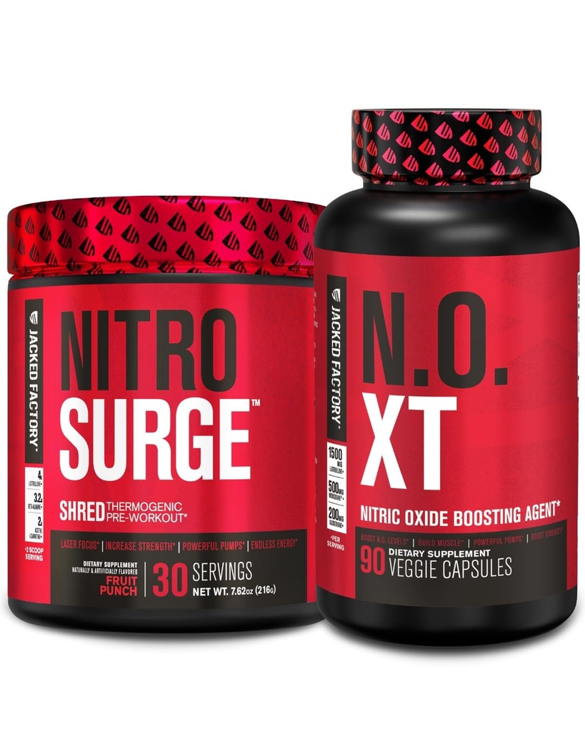 Jacked Factory Nitrosurge Shred Thermogenic Pre-Workout in Fruit Punch & N.O. XT Nitric Oxide Booster for Men & Women