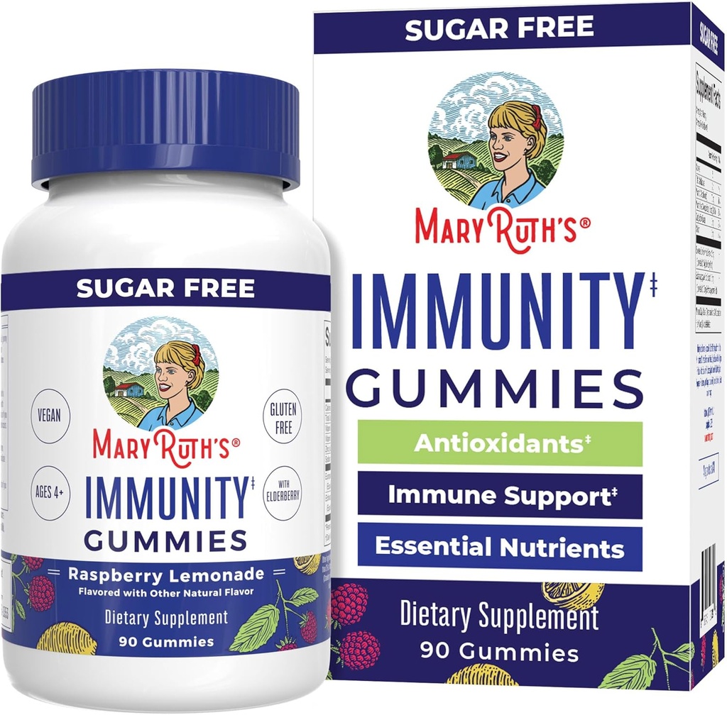 MaryRuth Organics Sugar Free Immunity Gummies | Güçlü Ölme | Yaşlı Vitamin C & çinko | D3 & Echinacea | Immune Support Supplement | Gummies for Kids & Yetişkinler | Vegan | GMO | 90ct