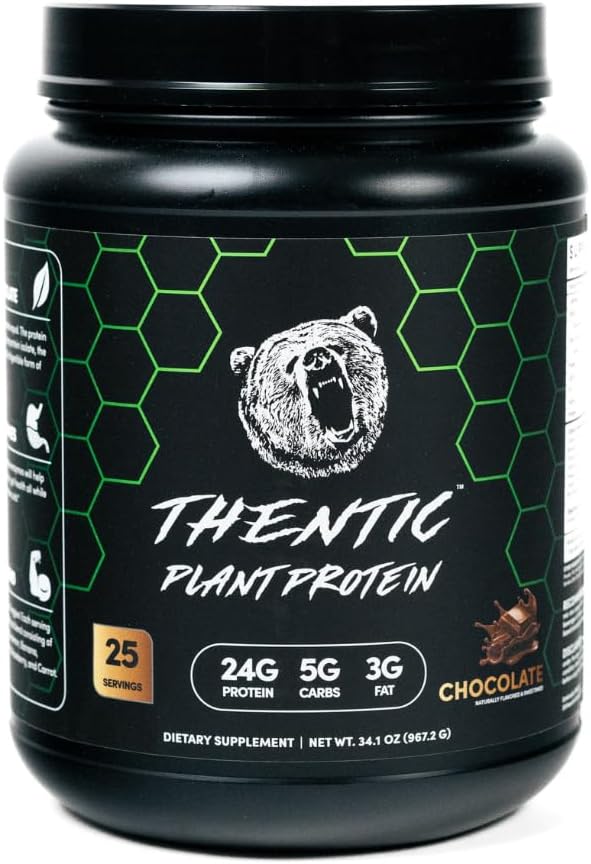 THENTIC Plant Based protein Toz - Non Dairy Vegan protein, Zero Yapay Malzemeler,Soy & Gluten Free,Nodrew Sugar,5.8g BCAA,Digestive Enzymes,Organic Superfoods.25 Hizmetler (Chocolate 2.1)