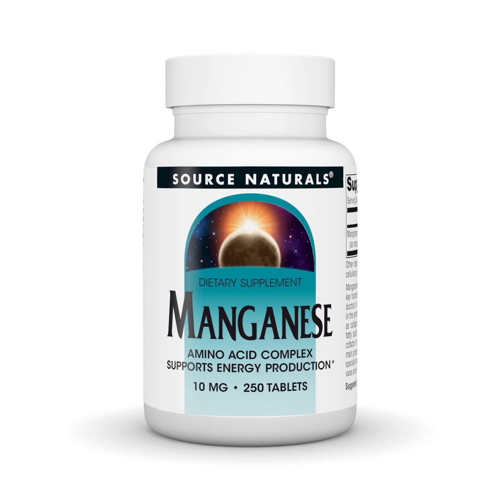 Source Naturals Manganese, Amino Acid Chelate - Supports Energy Production - 250 Tablet