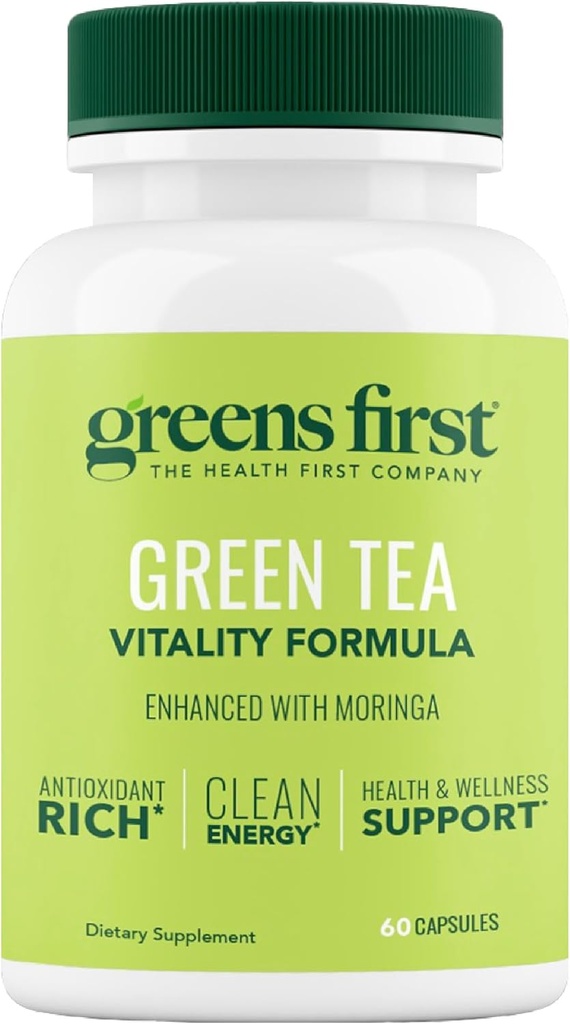 Greens First Green Tea Vitality Formula - Moringa ile Geliştirildi - Temiz Enerji için Antioksi-Rich - Vegan & Gluten-Free - Enerji ve Genel Sağlık için Güçlü Mut (60 Capsules)