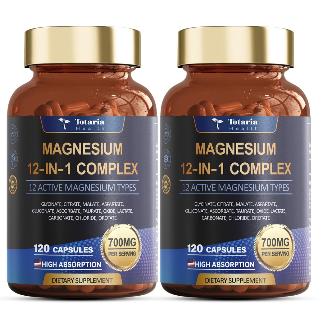 Magnezyum Kompleksi, Glycinate Citrate Malate Oksit Taurate Aspartate Orotate Magnezyum Relaxation,Muscle,Heart Support, Vegan 120 Capsules 2PKKK