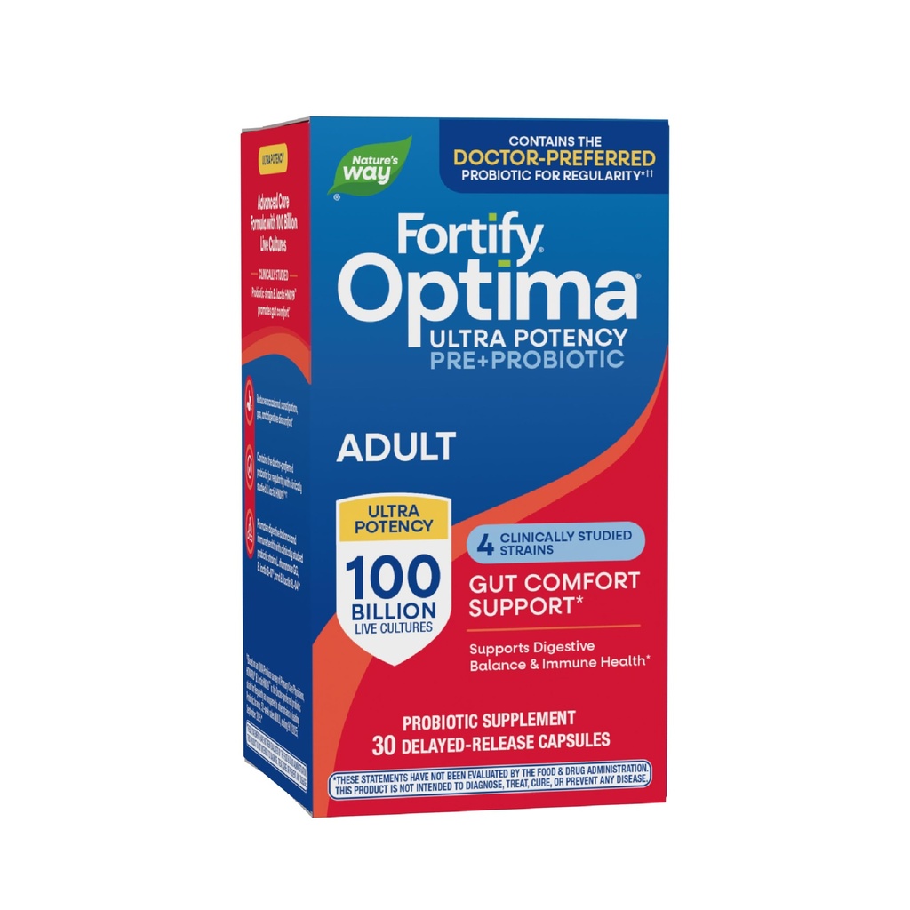 Nature's Way Fortify Optima Probiyotik for Yetişkinler, 100 milyar Live Cultures, 15 Strains, Supports Digestive and Immune Health*, Plant-Based Prebiyotik Fiber, 30 Capsules (Package May Vary)