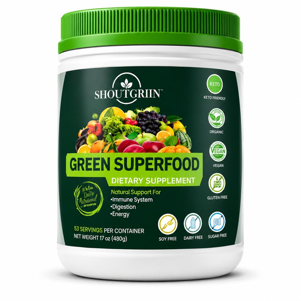 Green Superfood Toz – Organik Süper Yeşiller Bloating, Energy & Digestion – Daily Vegan Detox Supplement with Spirulina, Chlorella, Prebiyotiks – 53 Hizmetler