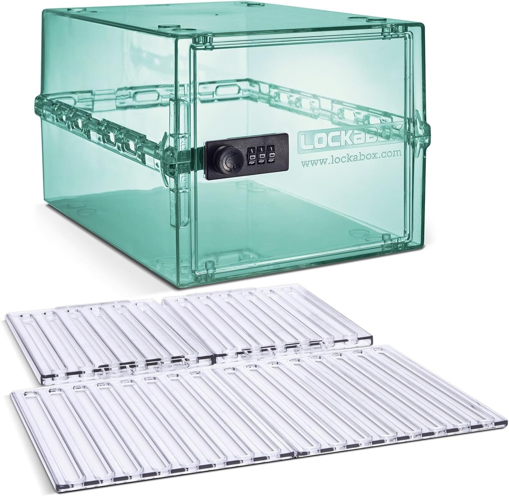 Lockabox OneTM Light Medi Green & Raf Paketi | Gıda, Tıplar, Tech ve Ev Güvenliği için Kilitli Kutu Olves ve Base Ekles
