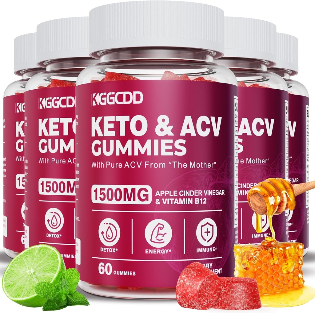 (5 Pack) Keto ACV Gummies Extreme1500MG Keto Gummies Apple Cider Vinegar, Pomegranate Beet Juice B12 Vegan Non GMO 300 Gummies