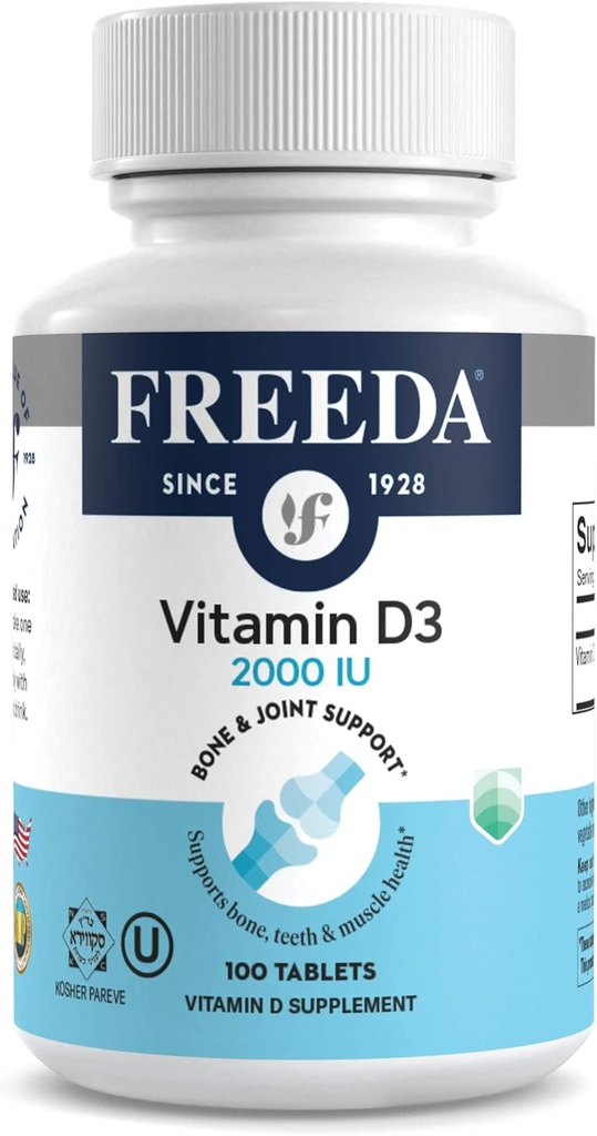 FREEDA Vitamin D3-2000 IU - Yüksek Lisans Vitamin D Kemik Kuvveti ve Immune Desteği için - Easy-to-Swallow Tabletleri - 100 Tiny Tablet