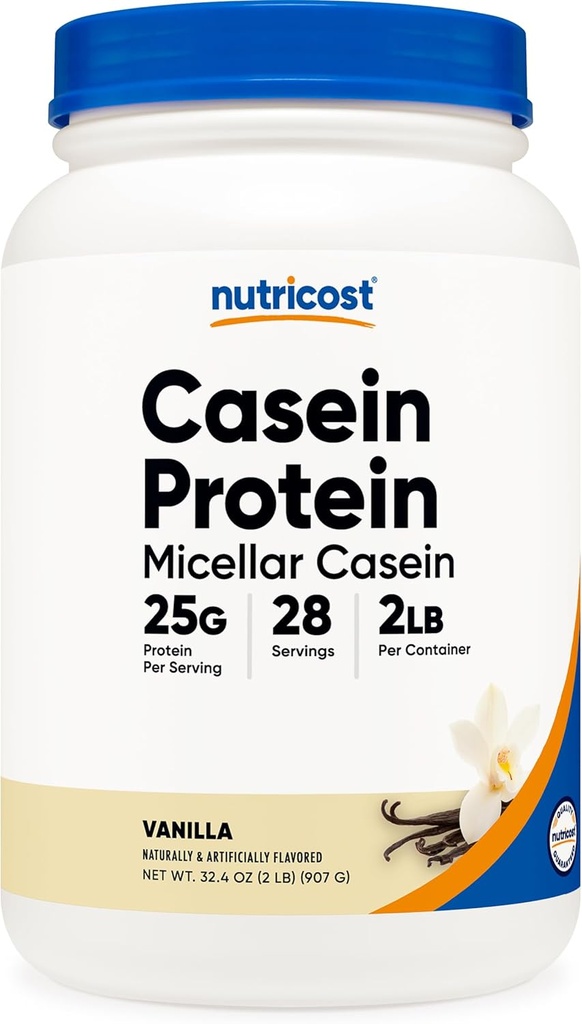 Nutricost Casein Protein Toz 2lb Vanilla - Micellar Casein, Gluten Free, Non-GMO
