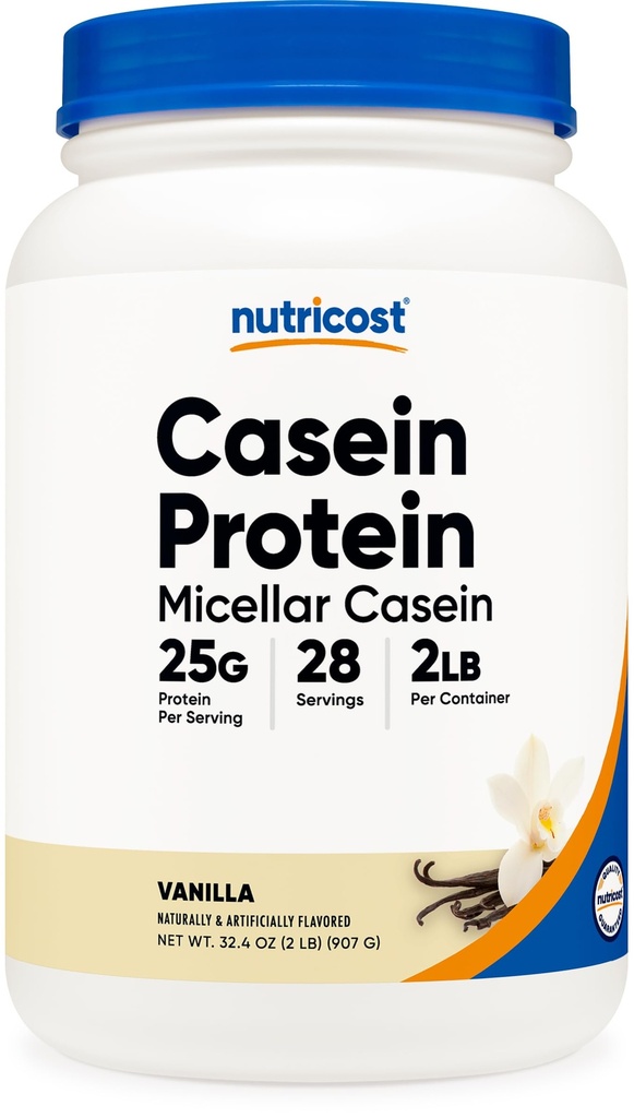 Nutricost Casein Protein Toz 2lb Vanilla - Micellar Casein, Gluten Free, Non-GMO