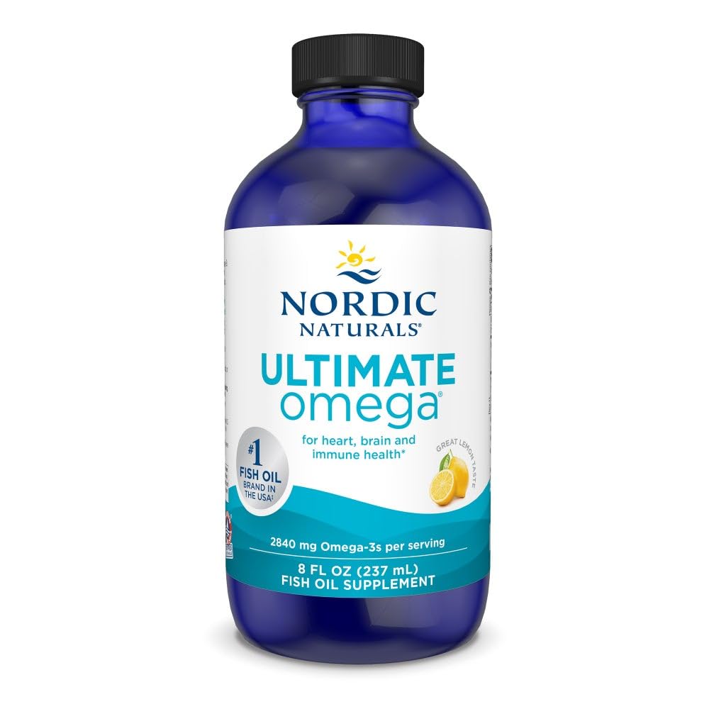 Nordic Naturals Ultimate Omega Liquid, Lemon Flavor - 8 oz - 2840 mg Omega-3 - Yüksek Yeterli Balık Petrol Tamamını EPA & DHA - Beyin ve Kalp Sağlığını Teşvik - No-GMO - 48 Hizmet
