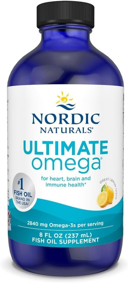 Nordic Naturals Ultimate Omega Liquid, Lemon Flavor - 8 oz - 2840 mg Omega-3 - Yüksek Yeterli Balık Petrol Tamamını EPA & DHA - Beyin ve Kalp Sağlığını Teşvik - No-GMO - 48 Hizmet