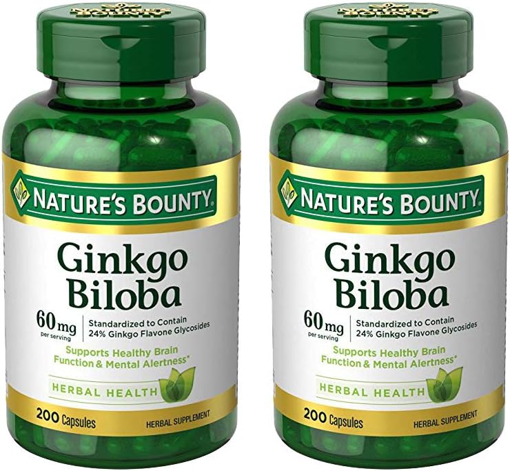 Nature's Bounty Ginkgo Biloba 60mg Capsules, 200 Kont (Pack of 2)