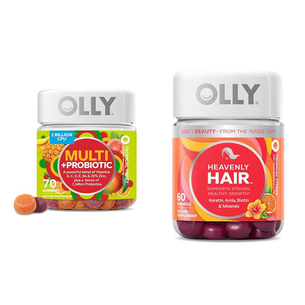 OLLY Multi + Probiotic Adult Multivitamin Gummy, 1 δις CFUs, Digestive και ανοσοποιητική υποστήριξη & Ουράνια Gummy μαλλιών, Υποστηρίζει υγιή μαλλιά, κερατίνη, βιοτίνη, AMLA, Chewable συμπλήρωμα, 30 ημέρες