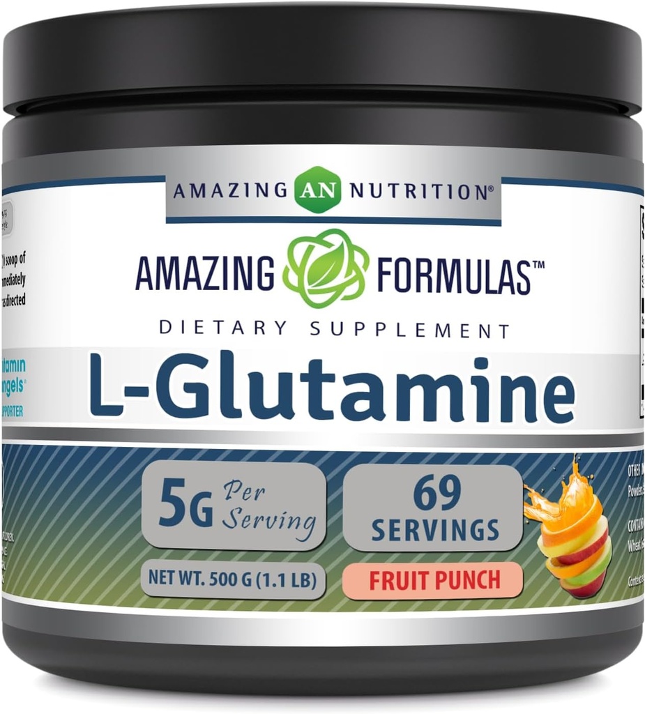 Amazing Formulas L-Glutamine Toz | Amino Asit Supplement | Non-GMO | Gluten Free | Made in USA (Fruit Punch | 1 Lb)