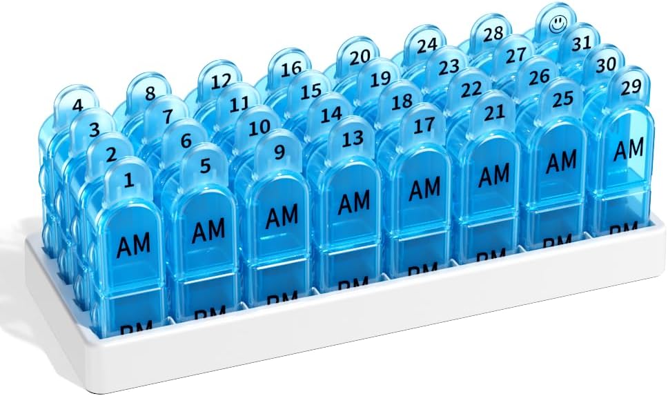 Aylık AM/PM Pill Organizer - Color & Number-Kod 30/31-Day Pill Box with Secure Lids, Faraday-Free & Travel-Friendly Design | Large Karşılaştırmalar for Vitamins, Supplements, Drugs (Mavi Lidd 30/31-Day Pill Box with Secure Lids, Faraday-Free & Travel-Friendly Design | Large Karşılaştırmalar, Supplements, Drugs, Drugs, Drugs, Drugs, Drugs, Drugs)