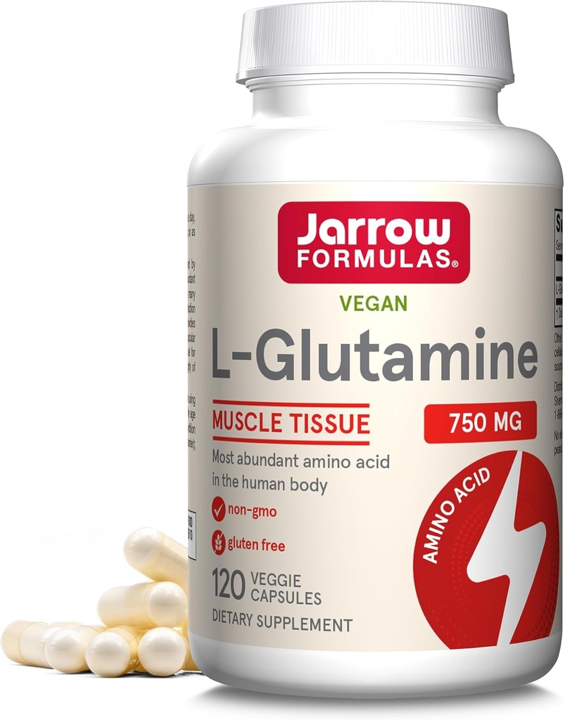 Jarrow Formulas® L-Glutamine 750 mg, Dietary Supplement, Immune ve Muscle Support, 120 Veggie Capsules, 120 Day Supply