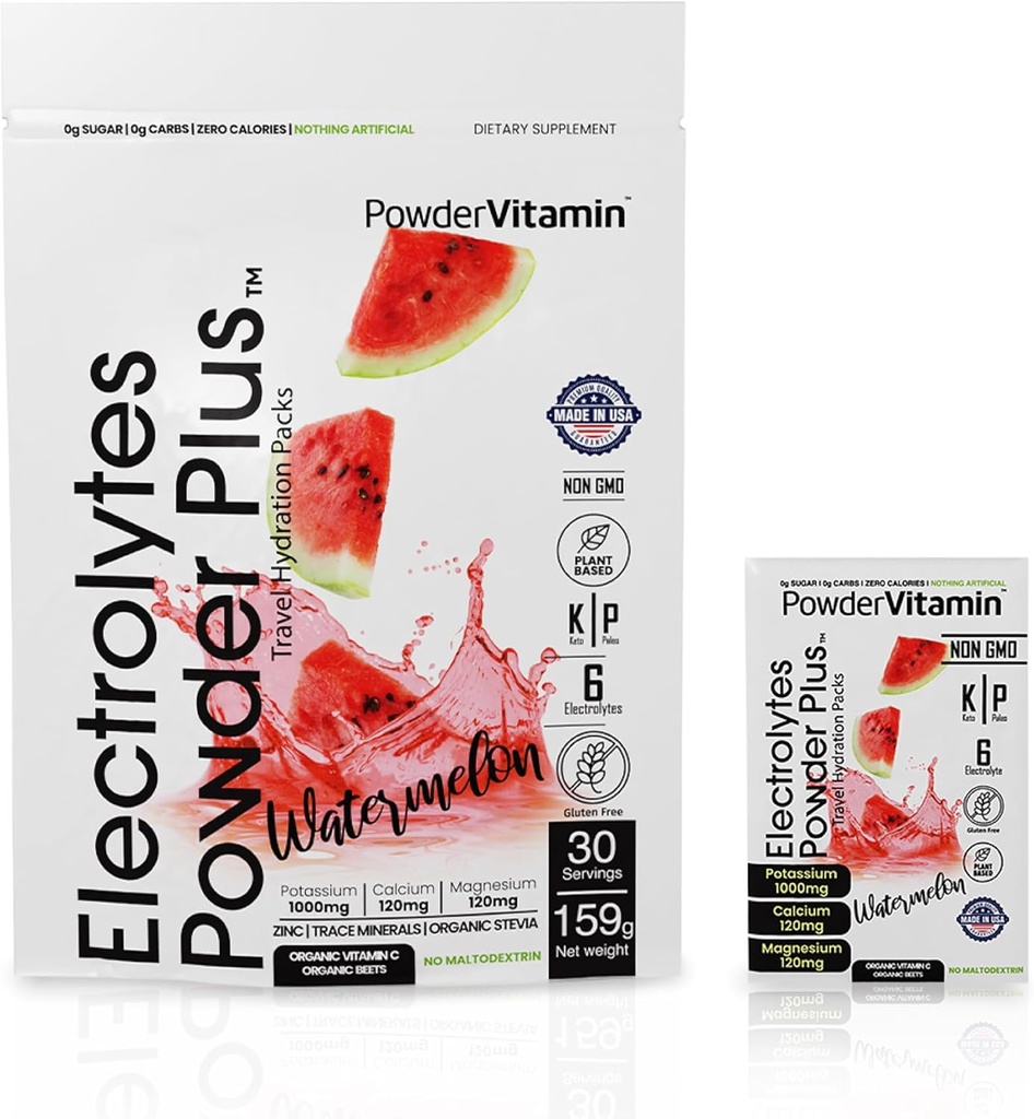 TozVitamin Electrolytes Toz Plus, Keto, Watermelon, Sugar Free, 1000 mg P Properties, 120 mguba, 120 mg Magnezyum, Non-GMO, Zero Calories, 30 Hydration Packets