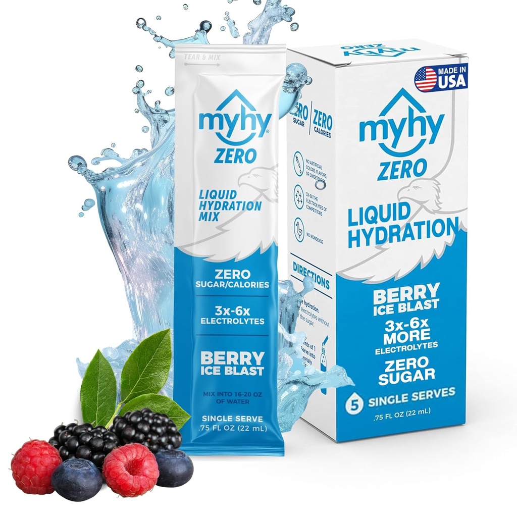 MyHy Zero Liquid Hydration Packets, Sugar Free Electrolyte Drink Mix for Hydration Support, Dehidrasyon Travel, Hamilelik, Fitness, Lisans ve Lisans Partisi - Berry, 5 Count Count Count