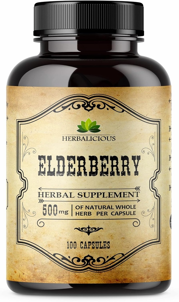 Elderberry Capsules – Natural Black Elder Herbal Supplement – Immune ATMs for Yetişkinler, Digestive Support, Antioksis & Vitamin C – Fiber-Rich, Non-GMO – 100 Capsules for Men & Women