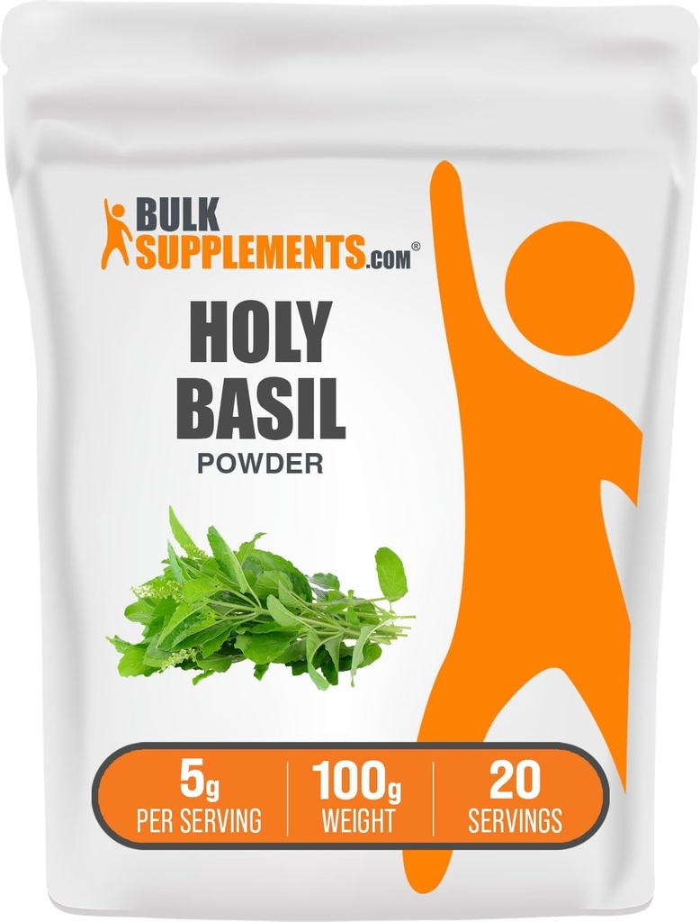 BulkSupplements.com Holy Basil Toz - Kutsal Basil Tamam, Kutsal Basil Leaf Toz - Tulsi Kutsal Basil, Herbal & Gluten Free, 5g per Service, 100g (3.5 oz) (Pack of 1)