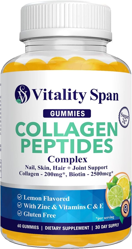 Biotin (2500) ile Collagen Gummies, C, E, çinko Saç, Cilt ve Çiçekler, Low Sugar, Lemon Flavor, 60 Gummies, ABD'de Yapıldı