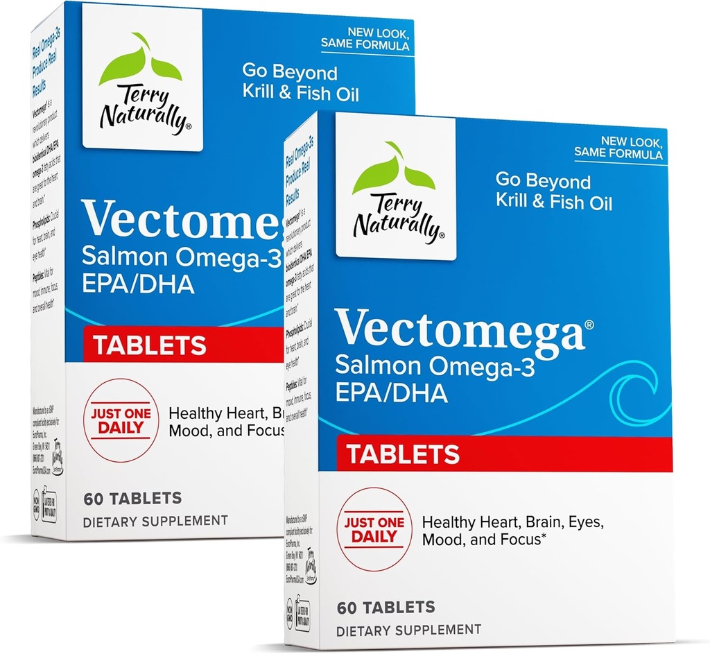 Terry Doğal Vectomega - EPA & DHA ile Tamam - Beyin ve Kalp Sağlığı Desteği için Omega-3 Tabletleri - Essential Fatty Acids &Pack ile Beslenme Tamamı - 60 Tablet ( 2)