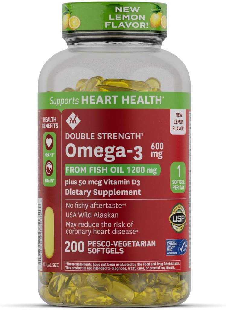Üye'nin Mark 600 mg Omega-3, 50 mcg Vitamin D3 (200 Count) ile Fish Oil'den