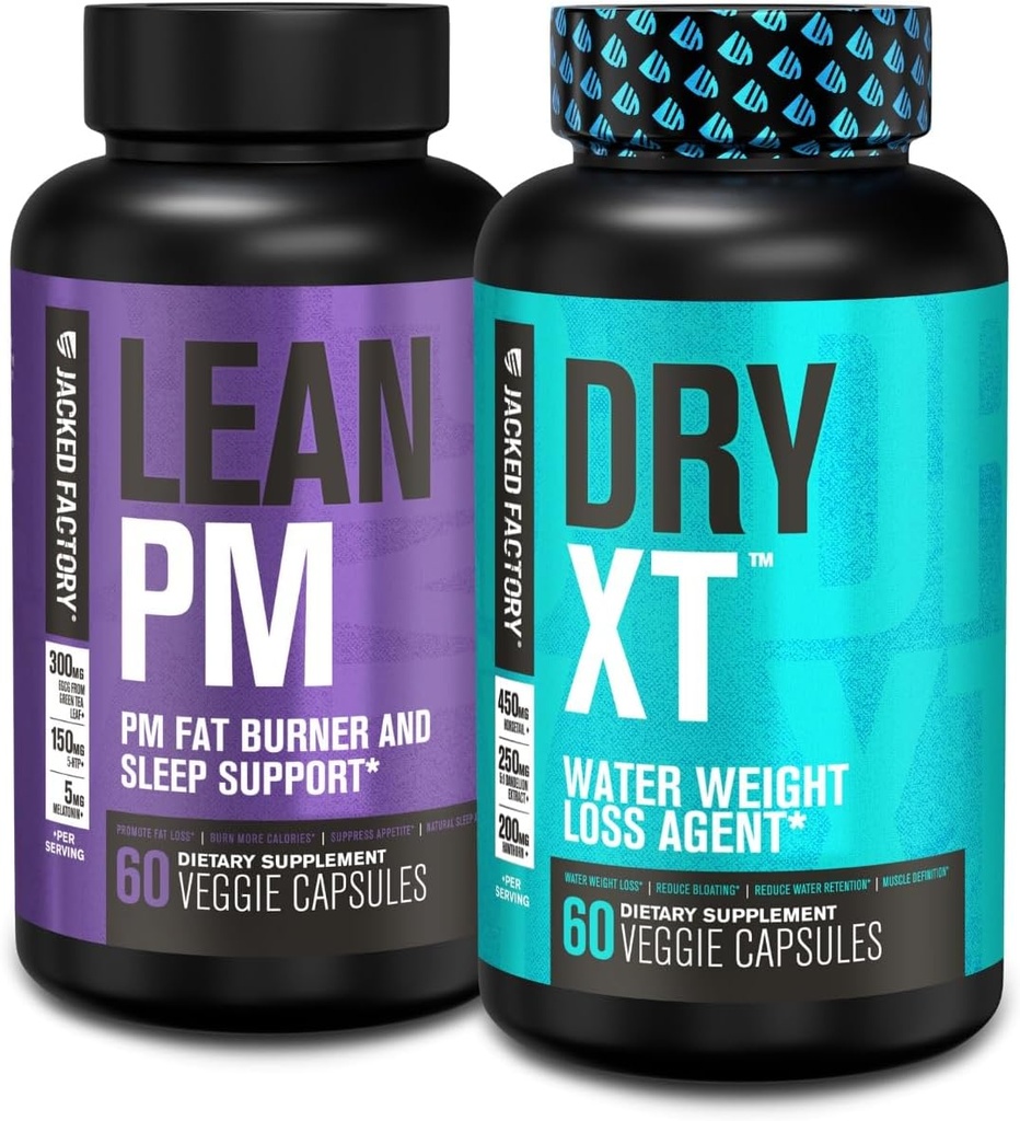 Jacked Factory Lean PM Night Time Fat Burner, Sleep Aid Supplement, & Appetite Suppressant (60 Capsules) & Kuru-XT Su Kilo Kaybı Diurectic Pills (60 Capsules)