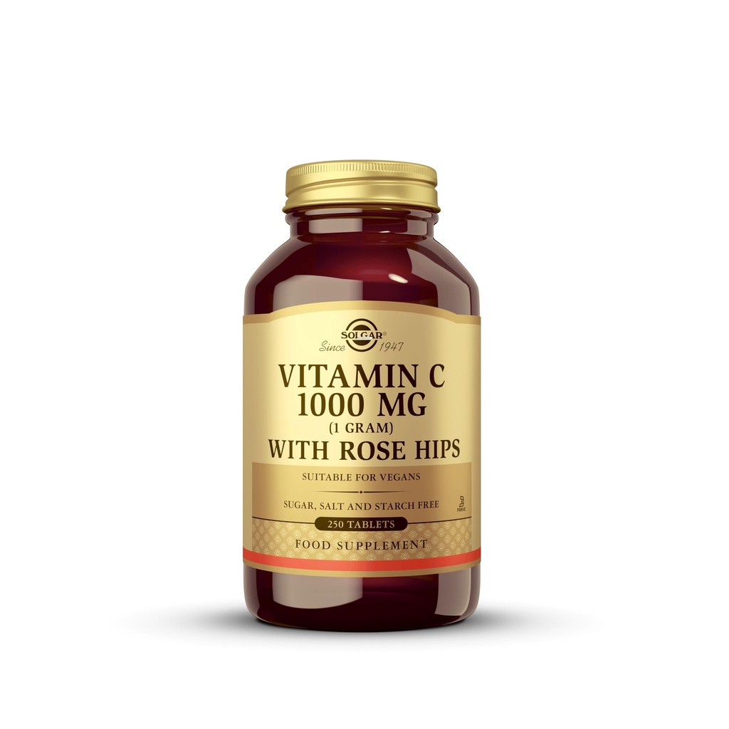 Solgar Vitamin C 1000 mg with Rose Hips, 250 Tablets - Antioxidant & Immune Support - Overall Health - Supports Healthy Skin & Joints - Non-GMO, Vegan and Kosher - 250 Servings