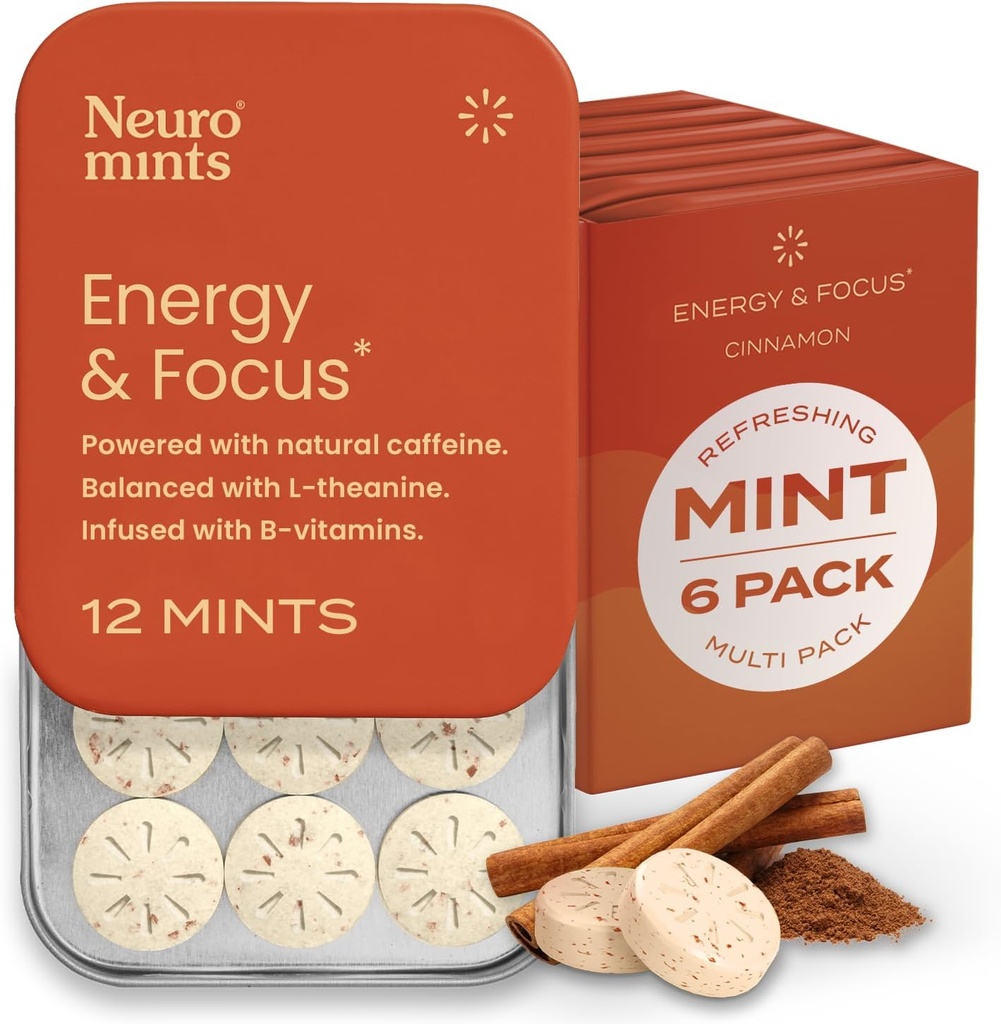 NöroGum Enerji Caffeine Mints (72 Adet) - L-theanine + Natural Caffeine + Vitamin B12 & B6 - Nootropic Energy & Focus Supplement for Women & Men