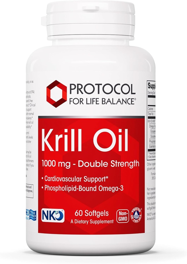 PROTOCOL FOR LIFE BALANCE Krill Oil 1000mg - Ekstra Güçlü Krill Oil Supplement - DHA & EPA - Astaxanthin - Destek Kalp, Beyin, Ortaklar - GMO & Hell - 60 Softgels