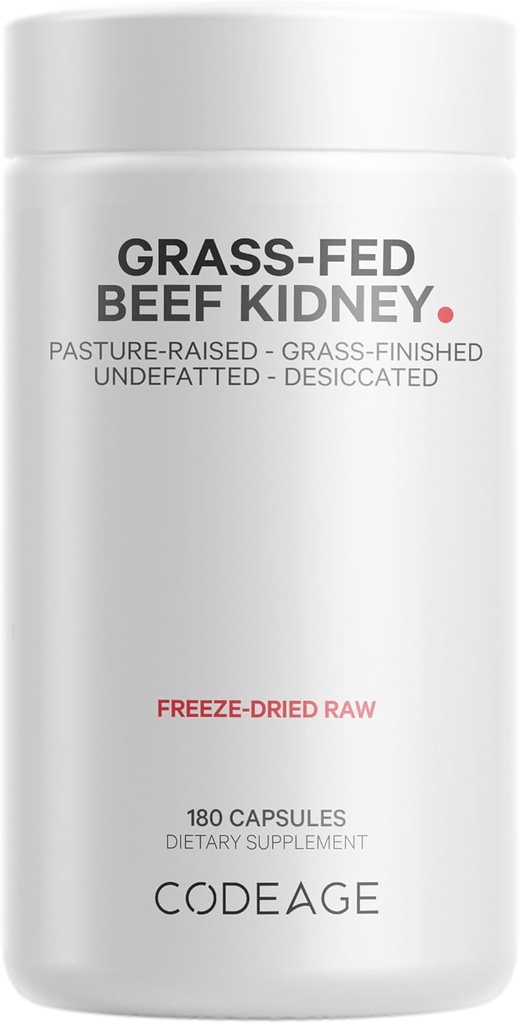 Codage Grass Fed Beef Kidney Supplement - Παγωμένη Αποξηραμένη, μη απολιπανμένη, Αποξηραμένη Glandulars Διατροφή Χάπια βοοειδών – Ζύμες Αυξημένες Βιταμίνες βοείου κρέατος - Μη ΓΤΟ -180 Κάψουλες