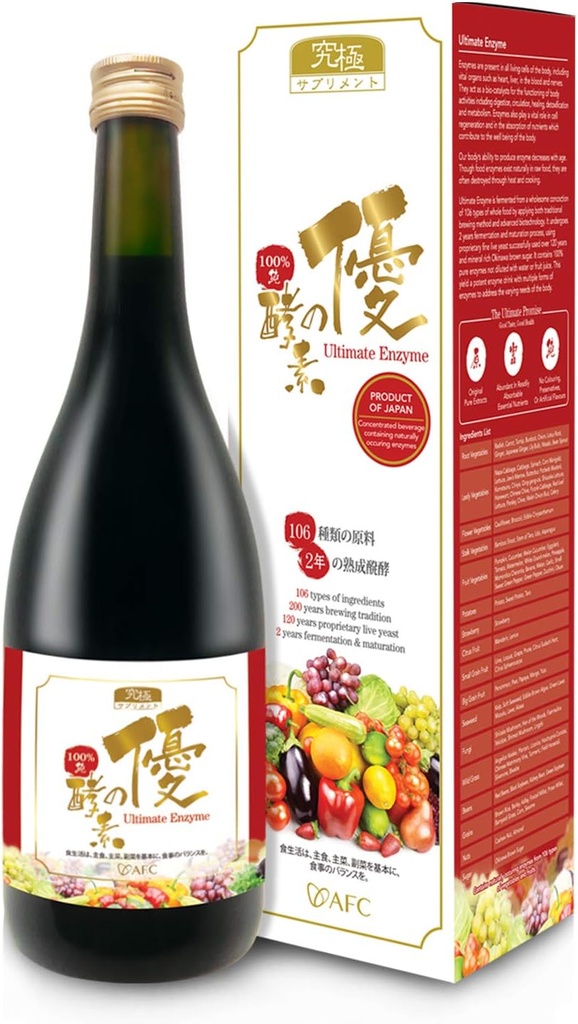 AFC Japan Digestive Ultimate Enzyme Drink – Pure Digestive Enzymes for Digestion, Gas, Bloating, Constipation Relief & Immune Support – 106 Farmed Fruits & Fruits, Enzyme Supplement, 720ml