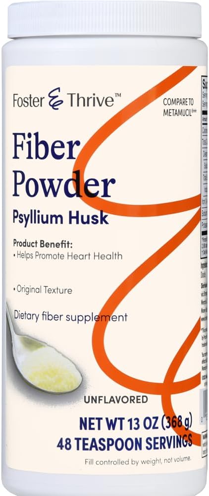 Foster & Thrive καθημερινή Psyllium Husk σκόνη συμπλήρωμα, 4-σε-1 Ίνες για Digestive Health Laxative, Ανακουφίζει περιστασιακή δυσκοιλιότητα, ζαχαρούχο w/Real Sugar, Original Flavor, 48 Δόσεις