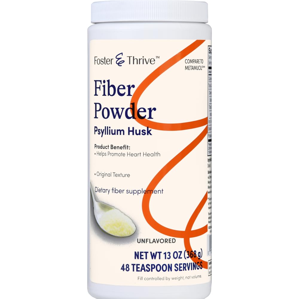 Foster & Thrive Daily Psyllium Husk Toz Supplement, 4-in-1 Fiber for Digestive Health Laxative, Relieves Occasional Constipation, Sweeted w/Real Sugar, Original Flavor, 48 Dosses