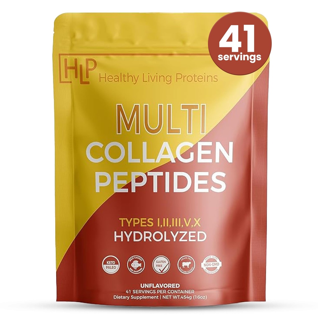 Sağlıklı Yaşam Proteinleri | Multi Hydrolyzed Collagen, Tip I, II, III, V, & X | Grass Fed Bovine, Wild Caught Marine, Free Range Chicken | Gluten Free (Unflavored, 1 Pound ( 1)