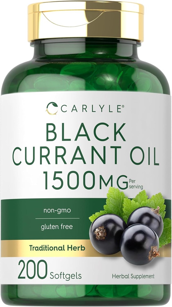 Carlyle Black Currant Oil Softgels | 1500 mg | 200 Kont | Non-GMO ve Gluten Free Formula | Black Currant Tohum Petrol Yumuşakgels | 1500 mg | 200 Kont | Non-GMO ve Gluten Free Formula | Black Currant Seed Oil Oil