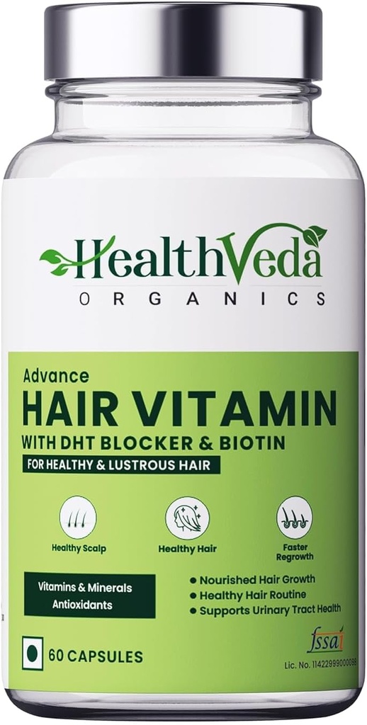 Genric Organics Advance Hair with Aston Blocker & Biotin | Klinik olarak Erkekler ve Kadınlar için Saç Vitaminleri - 60 Veg Capsules