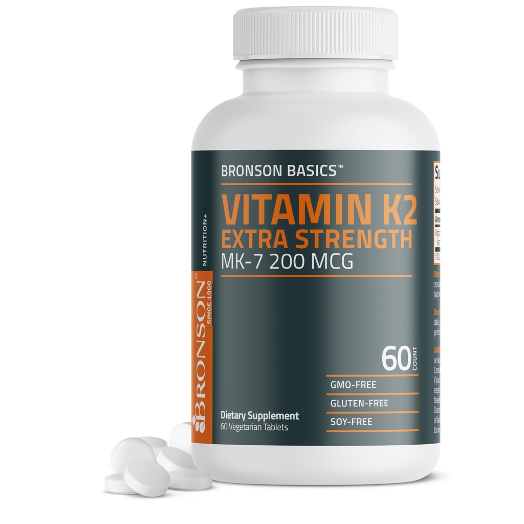 Bronson Vitamin K2 MK-7 200mcg Ekstra Kuvvet, 60 Vejetaryen Tabletler