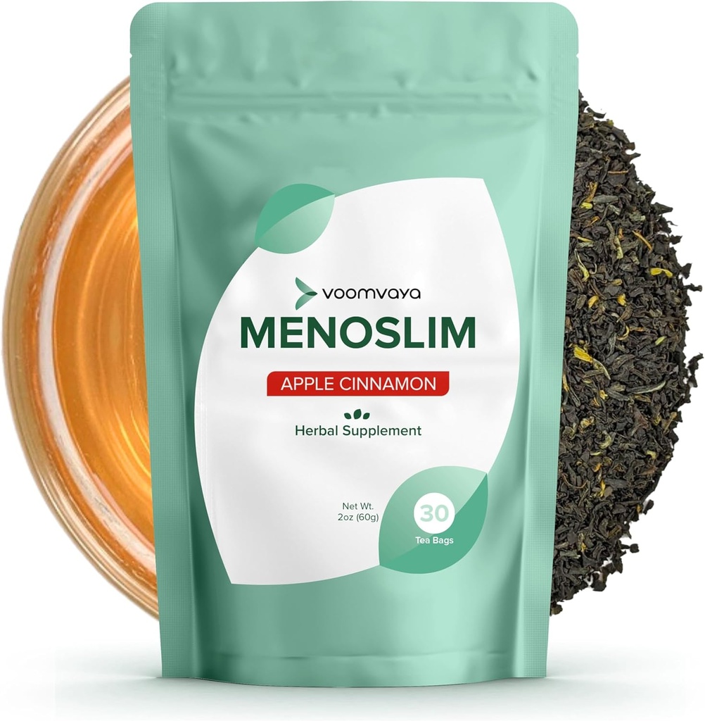 VoomVaya MenoSlim w/Black Cohosh για την εμμηνόπαυση - Συμπληρώματα ισορροπίας ορμονών για τις γυναίκες - Ανακούφιση για την έκρηξη, Hot Flashes, Κόπωση, Meno-Belly - Apple Cinnamon - 30 Τσάι τσάντες