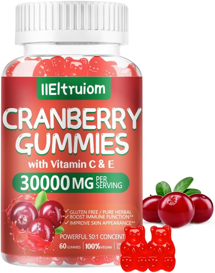 Cranberry Gummies Urinary Tract Health for Women & Men, 50X Inter Ekstrac, C & E, Cranberry Gummies for Women with Hibiscus to Support Immune, 60 Counts